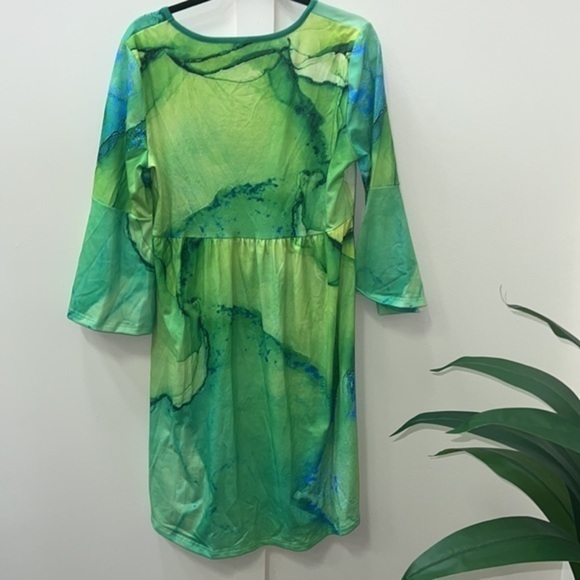 New Large ‎ Izuria Dress Multicolor Paisley Bell Sleeve Empire Waist Comfy Sz L - Picture 4 of 4